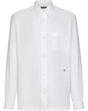 Dolce & Gabbana Long-Sleeved Button-Up Linen Shirt - White