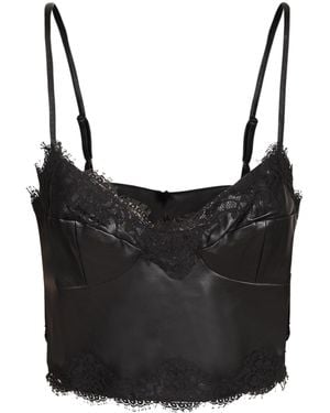 ERMANNO FIRENZE Lace-Trim Leather Tank Top - Black