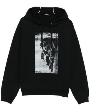 Versace Statue-Print Cotton Hoodie - Black