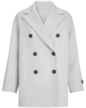Brunello Cucinelli Cashmere Double Beaver Cloth Pea Coat With Precious Patch - Grey