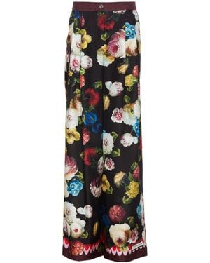 Dolce & Gabbana Floral-print Wide-leg Silk-satin Pants - Black
