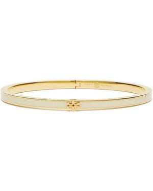 Tory Burch Thin Kira Logo Plaque Bracelet - White