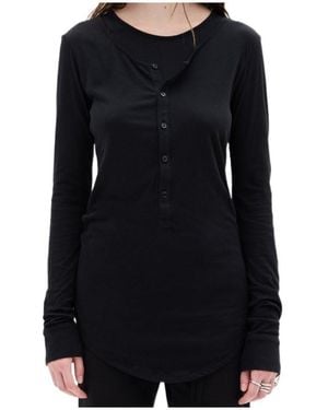 Ann Demeulemeester Vero Button-Front Long-Sleeve T-Shirt - Black