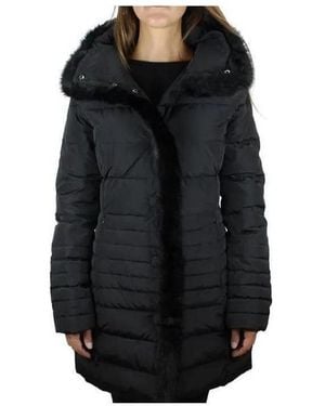 Armani Jeans Down Jacket With Hairy Collar Logo - Black