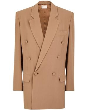 Saint Laurent Manteau Oversized Silk-Chiffon Blazer - Brown