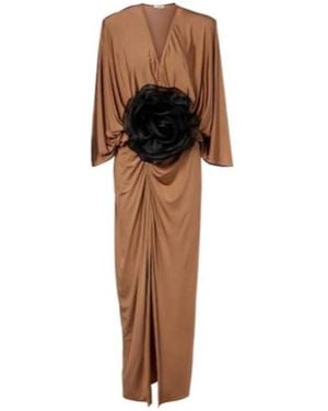 JACQUES WEI Floral-Appliqué Jersey Maxi Dress - Brown