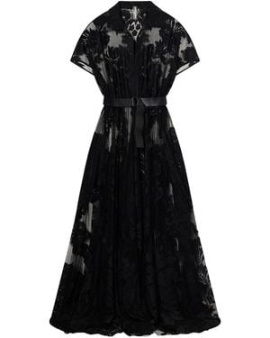 Norma Kamali Belted Embroidered Mesh Gown - Black
