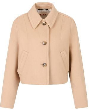 Marni Camel Felt Cropped Jacket - Natural