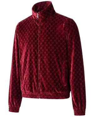 Gucci Gg Stretch Velvet Devoré Zipped Jacket - Red