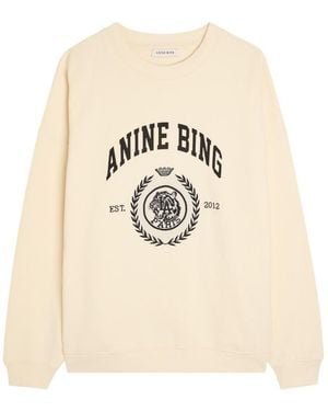 Anine Bing Logo-Print Cotton Sweatshirt - Natural