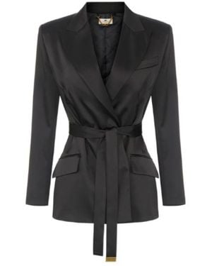 Elisabetta Franchi Stretch Satin Jacket With Belt - Black