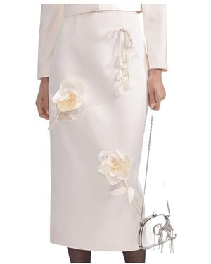 Self-Portrait Floral-Appliqué Skirt - White