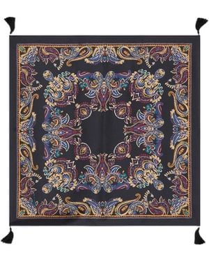 Etro Silk Scarf With Tassels And Paisley Foliage Motif - Gray