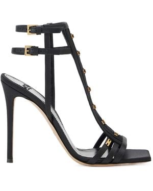 Elisabetta Franchi Sheer Patchwork Buckle Sandals - Black