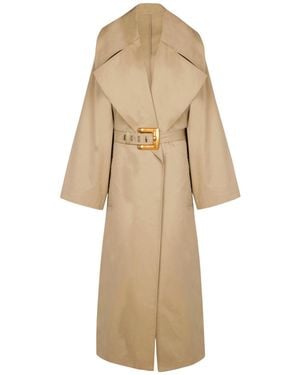 Balmain Long Gabardine Trench Coat - Natural