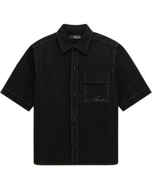 Amiri Script Linen Short-Sleeve Shirt - Black