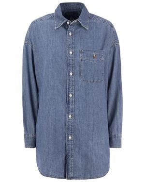 Polo Ralph Lauren Pony Embroidered Buttoned Denim Shirt - Blue