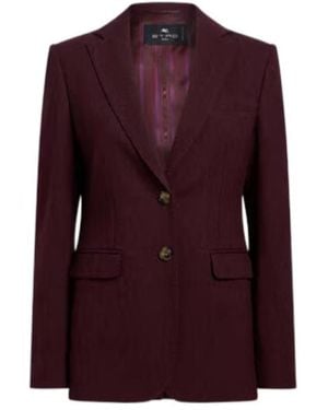 Etro Single-Breasted Wool Jacquard Jacket With Medallion Motif - Purple