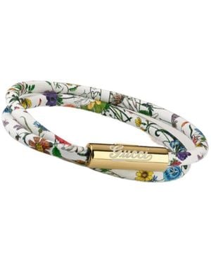 Gucci Leather Double Bracelet With Script - Metallic