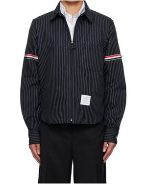 Thom Browne Pinstriped Zip-Up Shirt - Black