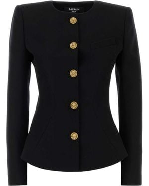 Balmain Peplum Hem Single Breasted Jacket - Black