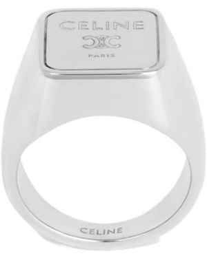 Celine Triomphe Square Signet Ring - White