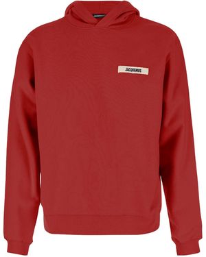 Jacquemus Grosgrain-Finish Hooded Sweatshirt With Logo Detail - Red