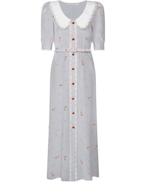 Alessandra Rich Floral Print Midi Dress - White