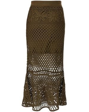 Pinko Crispo Fancy Crochet-Effect Long Skirt - Green