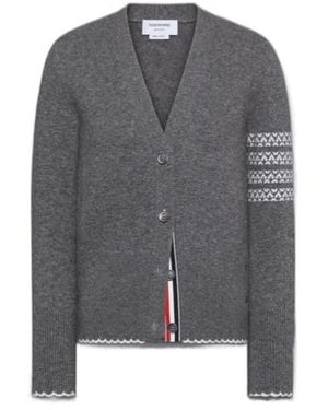 Thom Browne V-Neck Buttoned Cardigan - Gray