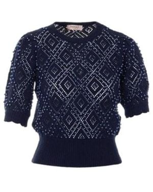 Twinset Embellished Short-Sleeved Knitted Jumper - Blue