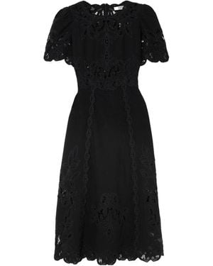 Sea Embroidered Mid-Length Dress - Black