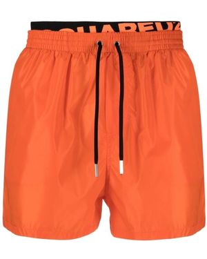 DSquared² Double Logo-Waist Swim Shorts - Orange
