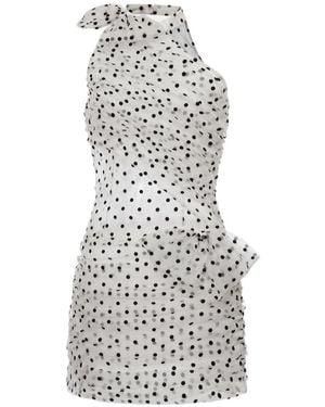 Alessandra Rich Polka-Dot Organza Mini Dress - White
