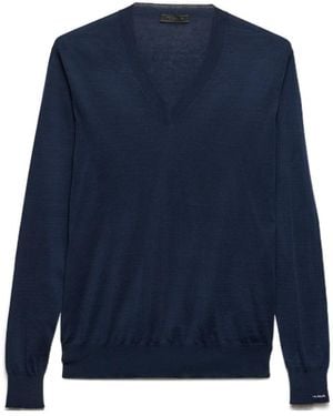 Prada Long-Sleeved V-Neck Sweater - Blue