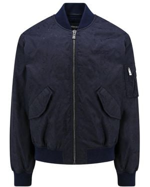 Versace Logo-Embroidered Zip-Up Bomber Jacket - Blue