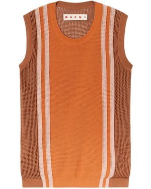 Marni Striped Openwork Crochet Vest - Orange