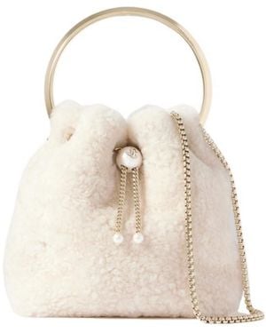 Jimmy Choo Imitation Pearl Decorated Bucket Bag - Natural