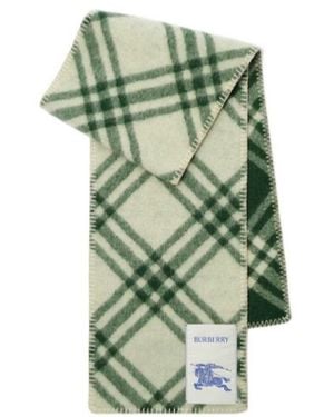 Burberry Logo Patch Checked Scarf - Green