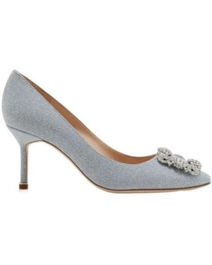 Manolo Blahnik Crystal Clasp High Heels - White
