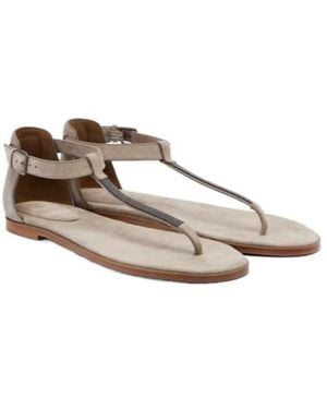 Brunello Cucinelli Monili Suede Slides - Brown