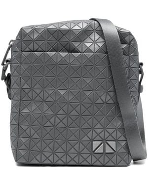 Issey Miyake Geometric-Pattern Panelled Messenger Bag - Grey