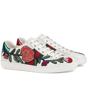 Gucci Ace Flower Embroidery Casual Trainers - White