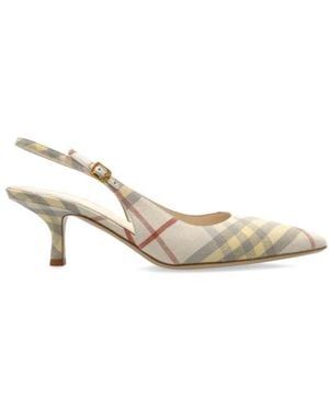 Burberry Checked Slingback Heeled Court Shoes - White