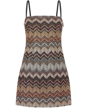 Missoni Striped Metallic Crochet-Knit Mini Dress - Brown