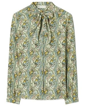 Tory Burch Silk Bow Blouse - Green