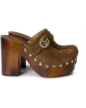 Gucci Studded Platform Clogs - Brown