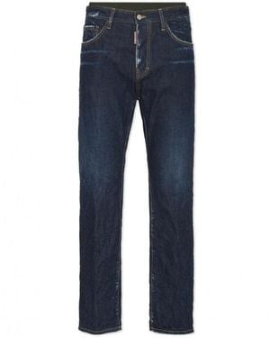 DSquared² Dark Wash Loose Distressed Jeans - Blue