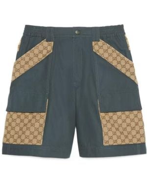 Gucci Cotton Canvas Bermuda Gg Insert Shorts 'Dark' - Blue