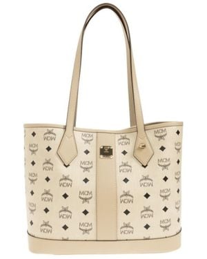MCM Visetos Logo-Print Tote Bag - Natural
